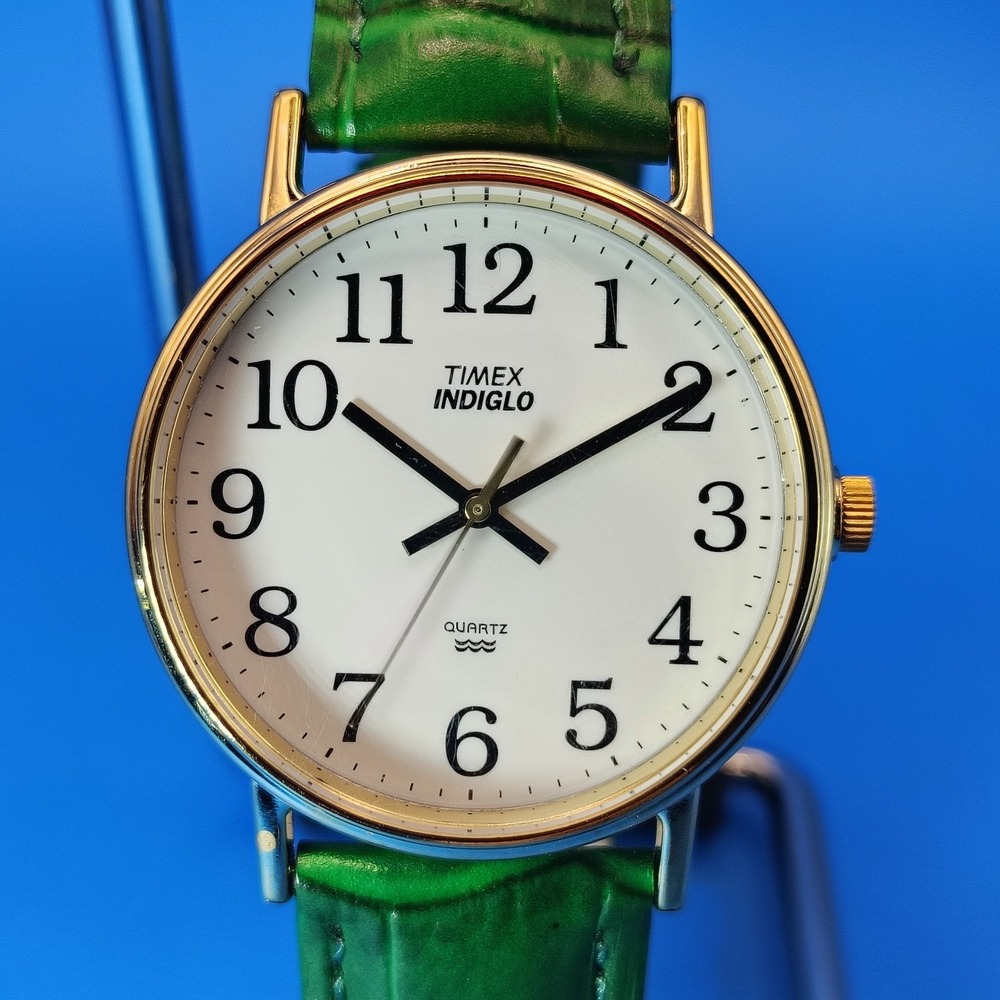 Vintage 1998 Timex Easy Reader Indiglo 34mm Mens Quartz Watch New Strap Restored